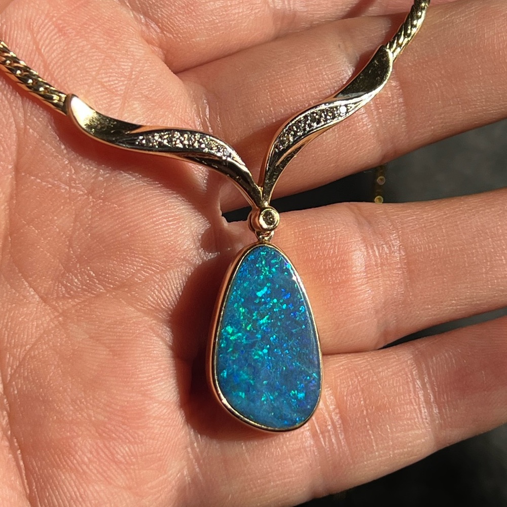 18k gold necklace with Australian Opal set in 14k gold! - Picture 4 of 14